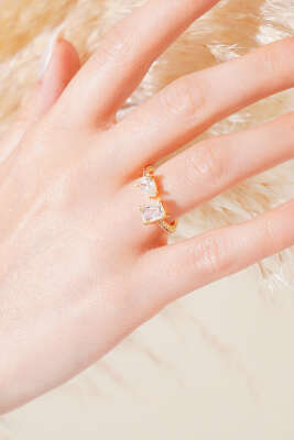 Parlak Taşlı Ayarlanabilir Yüzük Gold - Thumbnail