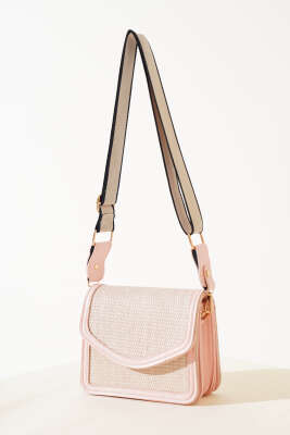 Hasır Kare Kol Çantası Pudra - Thumbnail