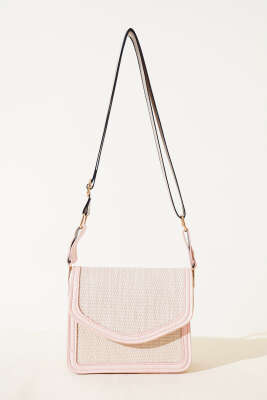 Hasır Kare Kol Çantası Pudra - Thumbnail