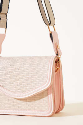 Hasır Kare Kol Çantası Pudra - Thumbnail