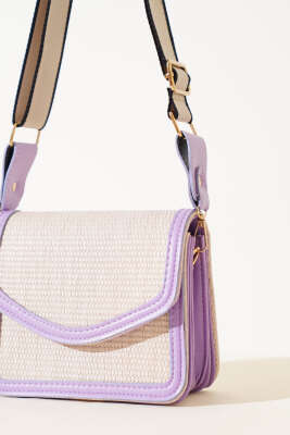 Hasır Kare Kol Çantası Lila - Thumbnail