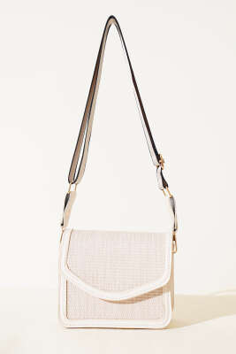 Hasır Kare Kol Çantası Krem - Thumbnail