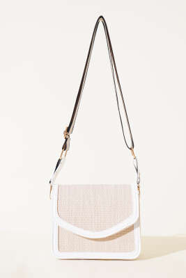 Hasır Kare Kol Çantası Beyaz - Thumbnail