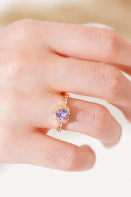 Kalp Taşlı Yüzük Gold - Thumbnail