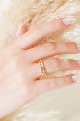 X Taşlı Yüzük Gold - Thumbnail