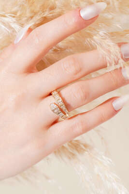 Yılan Taşlı Yüzük Gold - Thumbnail