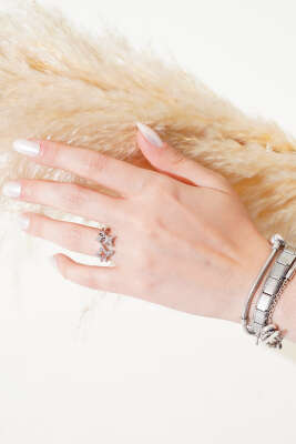 Yıldız Taşlı Yüzük Gümüş - Thumbnail