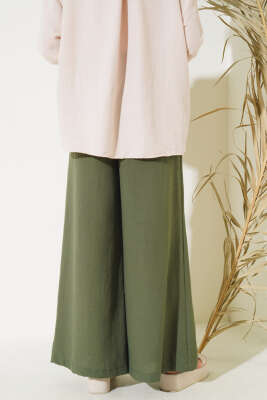 Kemer Detaylı İspanyol Paça Pantolon Haki - Thumbnail