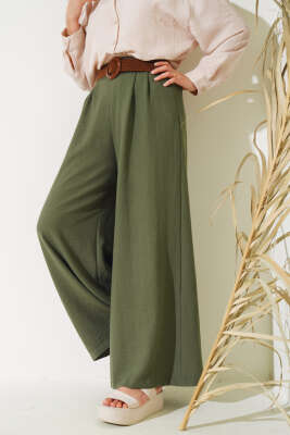 Kemer Detaylı İspanyol Paça Pantolon Haki - Thumbnail