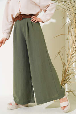 Kemer Detaylı İspanyol Paça Pantolon Haki - Thumbnail