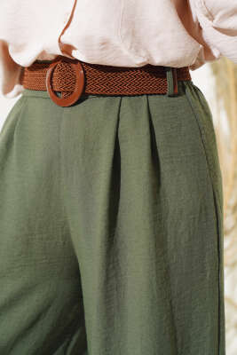 Kemer Detaylı İspanyol Paça Pantolon Haki - Thumbnail