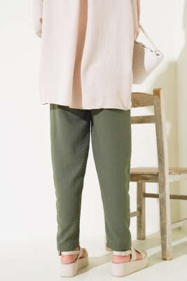 Bel Lastikli Keten Pantolon Nefti - Thumbnail