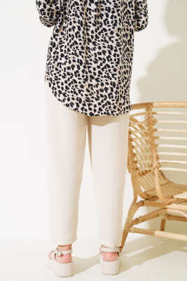 Bel Lastikli Keten Pantolon Bej - Thumbnail