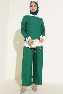 Pazarium - Yaka Taşlı Garnili İkili Takım Zümrüt