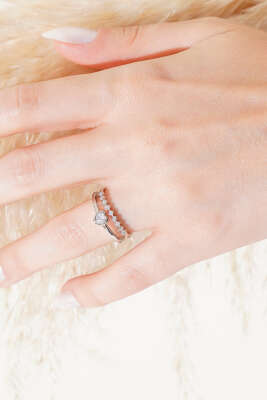 Kalpli Taş Detaylı Yüzük Gümüş - Thumbnail