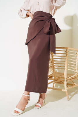 Yan Bağlamalı Etek Kahve - Thumbnail