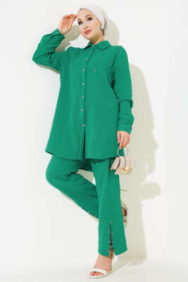Sarkıt Taş Detaylı İkili Takım Yeşil - Thumbnail