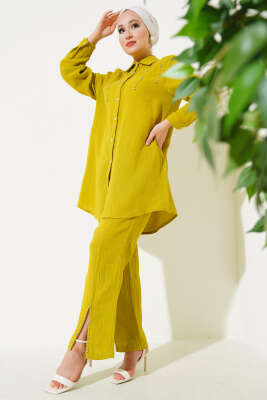 Sarkıt Taş Detaylı İkili Takım Yağ Yeşili - Thumbnail