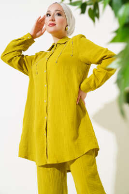 Sarkıt Taş Detaylı İkili Takım Yağ Yeşili - Thumbnail