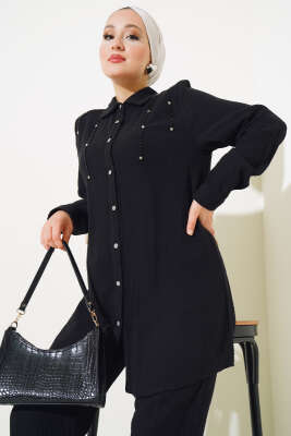 Sarkıt Taş Detaylı İkili Takım Siyah - Thumbnail