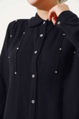 Sarkıt Taş Detaylı İkili Takım Siyah - Thumbnail