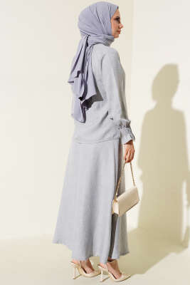 Bilekleri Lastikli Etekli İkili Takım Gri - Thumbnail