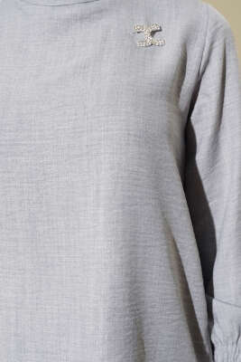 Bilekleri Lastikli Etekli İkili Takım Gri - Thumbnail