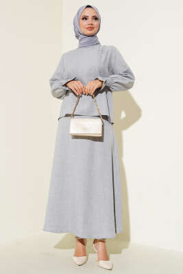 Bilekleri Lastikli Etekli İkili Takım Gri - Thumbnail