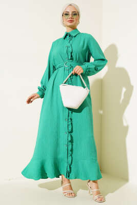 Pazarium - Fırfırlı Boydan Düğmeli Elbise Benetton