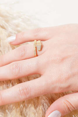 Yılan Taş Yüzük Gold - Thumbnail