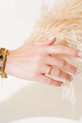 İki Sıra Taşlı Yüzük Gold - Thumbnail