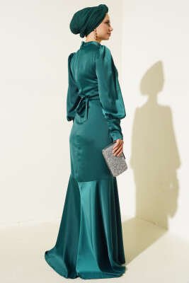 Taş Kuşaklı Elbise Zümrüt - Thumbnail