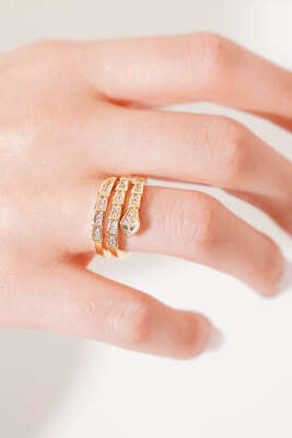 Yılan Taş Sıralı Yüzük Gold - Thumbnail