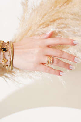 Yılan Taş Sıralı Yüzük Gold - Thumbnail