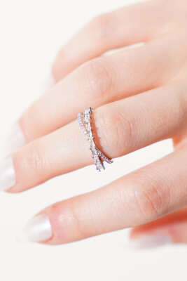 Sıra Taşlı Yüzük Gümüş - Thumbnail