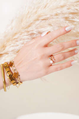 Beyaz Çiçekli Yüzük Gold - Thumbnail