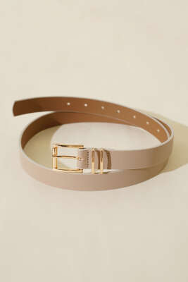 Pazarium - Kare İnce Tokalı Kemer Bej