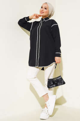 Kenarları Dikişli Gömlek Siyah - Thumbnail