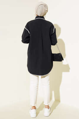 Kenarları Dikişli Gömlek Siyah - Thumbnail