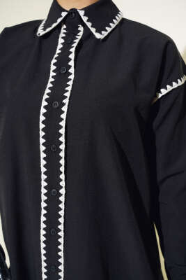 Kenarları Dikişli Gömlek Siyah - Thumbnail