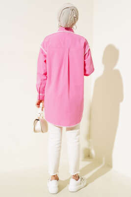 Kenarları Dikişli Gömlek Pembe - Thumbnail