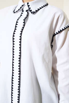 Kenarları Dikişli Gömlek Beyaz - Thumbnail