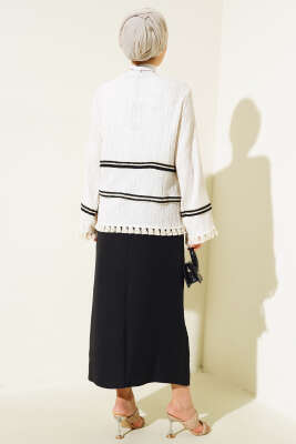 Eteği Püsküllü Kimono Bej - Thumbnail