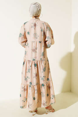 Çiçek Desen Yarım Düğmeli Kat Elbise Yeşil - Thumbnail