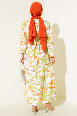 Karışık Desenli Terikoton Elbise Yeşil - Thumbnail