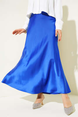 Pazarium - Yan Fermuarlı Saten Etek Saks