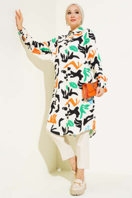 Pazarium - Karışık Desen Gizli Düğmeli Gömlek Taş
