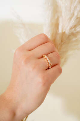 Sıra Taşlı Yüzük Gold - Thumbnail