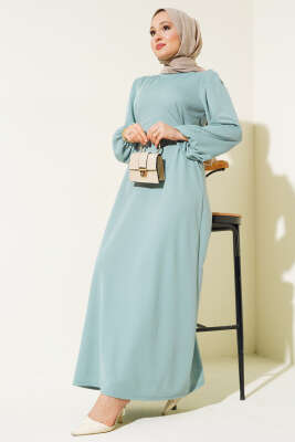 Pazarium - Kendinden Kuşaklı Elbise Mint