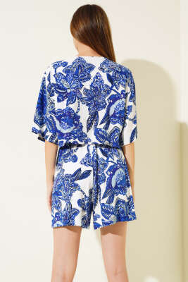 Desenli Önü Bağlamalı Şortlu Takım - Thumbnail